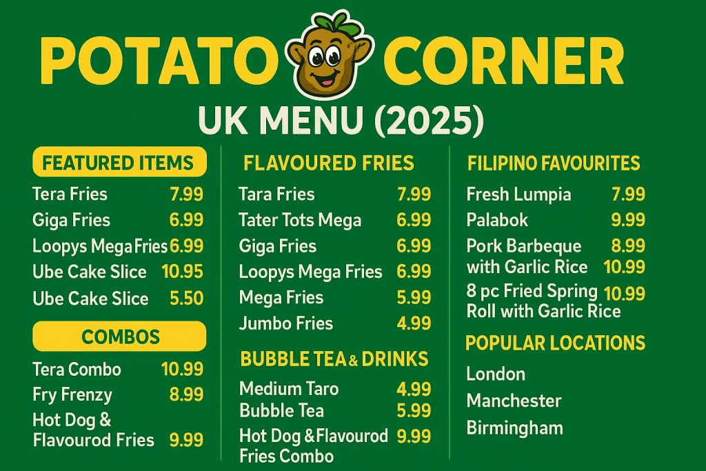 Potato Corner Menu Prices in the UK